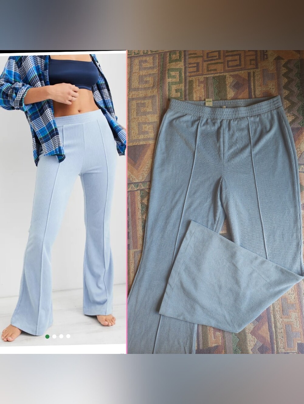 Aerie Groove-On Velout Blue High Waisted Ribbed Flare Pants Size L
